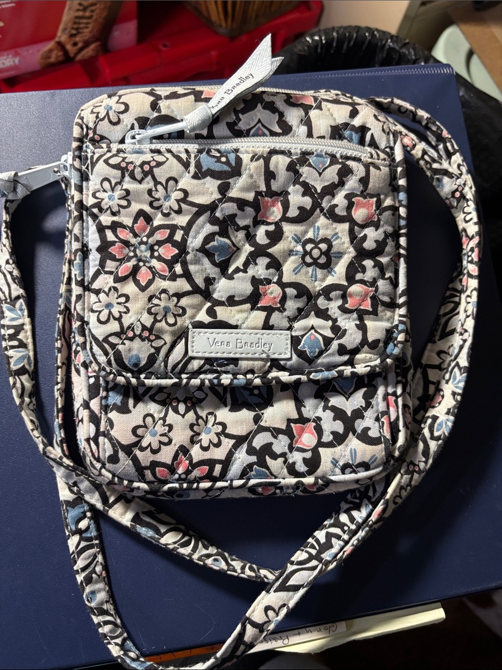 Vera Bradley Quilted Crossbody Bag - Cream with Pink & Blue Floral Pattern